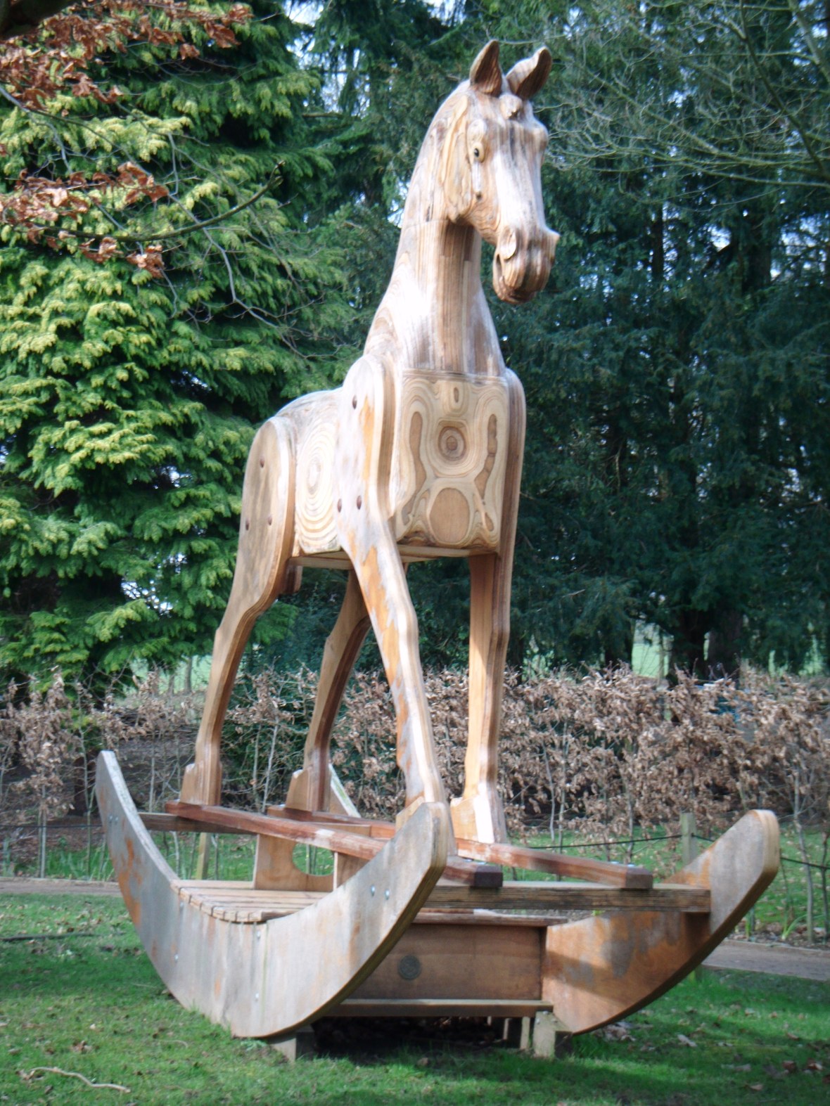 An oversized rockinghorse, a twist on a childhood classic Yorkshire Sculpture Park, UK, March 2014